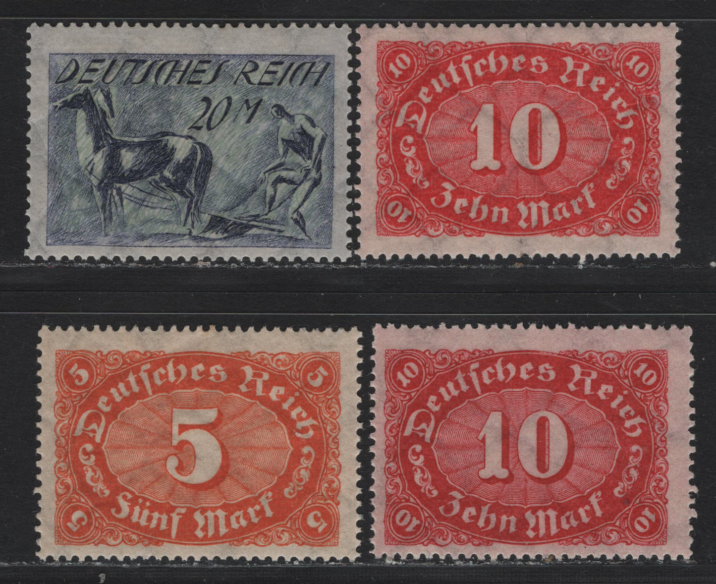 Lot 92 Germany SC#194-196 5m - 20m Orange - Indigo & Green , 1922-1923 Numeral Issue, 3 F/VFNH Singles, Network Wmk