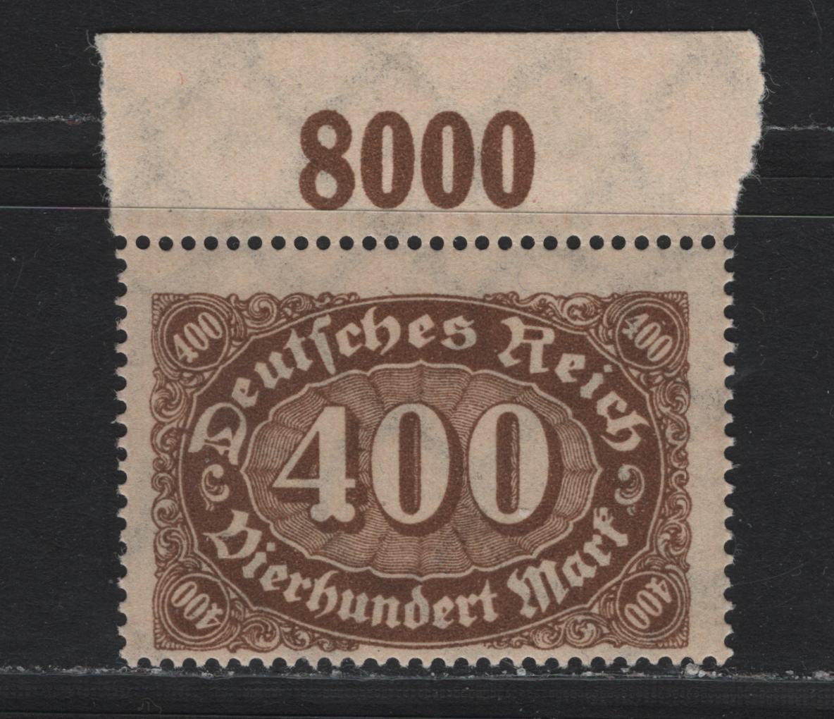 Lot 96 Germany SC#202 (250cPOR) 400m Blackish Brown Ochre , 1923 Numeral Issue, A FNH Top Sheet Margin Single, Counter Tab
