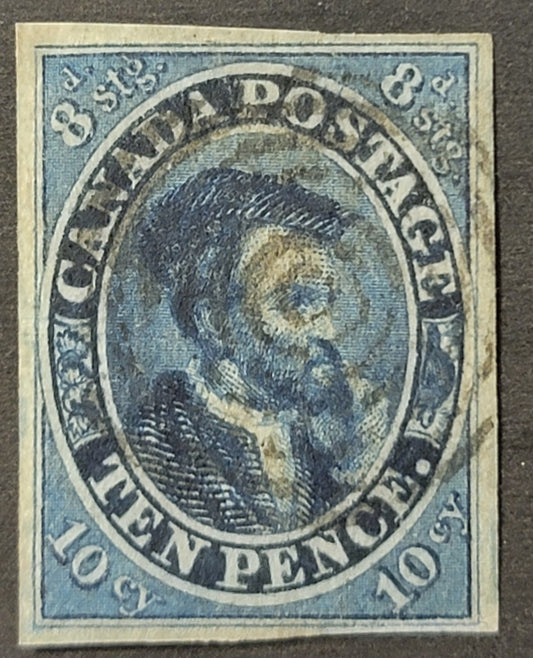 Lot 305 Canada (C) #7 10d Blue, Jacques Cartier, Thin Crisp Wove Paper, 1852-1857 Pence Issue, A VF Used Example, 4 Clear Margins, Signed Alcuri