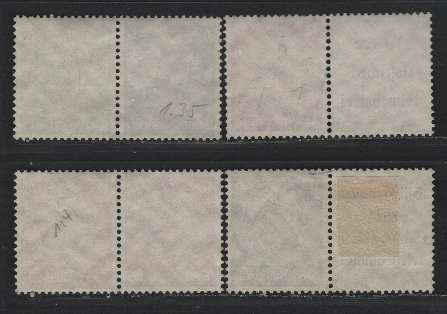 Lot 100 Germany SC#418-420, 422 (W81, W83, W85-W86) 5pf - 12pf Emerald - Carmine , 1933-1936 Hindenberg Issue, 4 Fine/Very Fine Used Horizontal Booklet Pairs & Label-Stamp Booklet Pairs