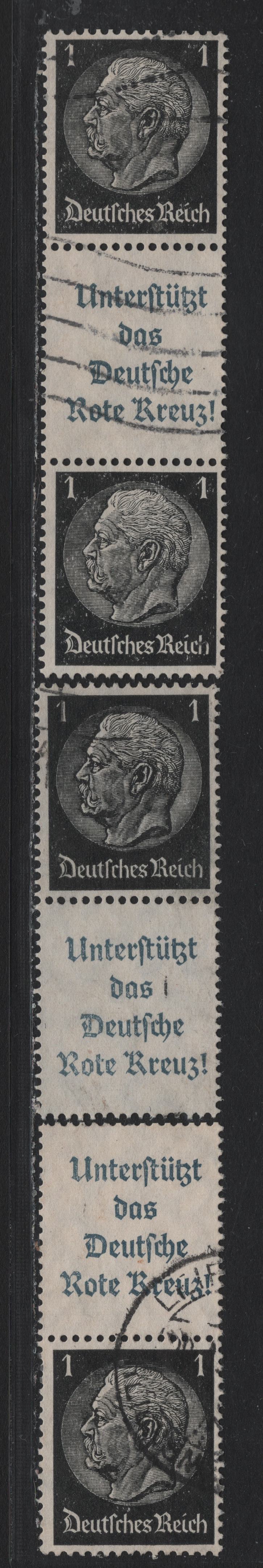 Lot 107 Germany SC#415 (S521, S213-S214) 1pf Black , 1933-1936 Hindenberg Issue, 3 Fine/Very Fine Used Vertical Label-Stamp & Stamp-Label Booklet Pairs & S-L-S Booklet Strip Of 3