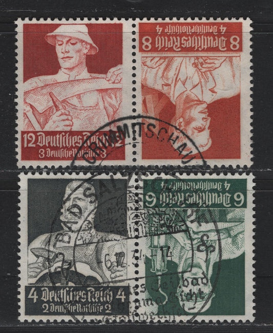 Lot 117 Germany SC#B60, B62-B64 4pf+2pf - 12pf+3pf Black - Henna Brown , 1934 Semi Postal Issue, 2 Fine/Very Fine Used Tete-Beche Booklet Pairs
