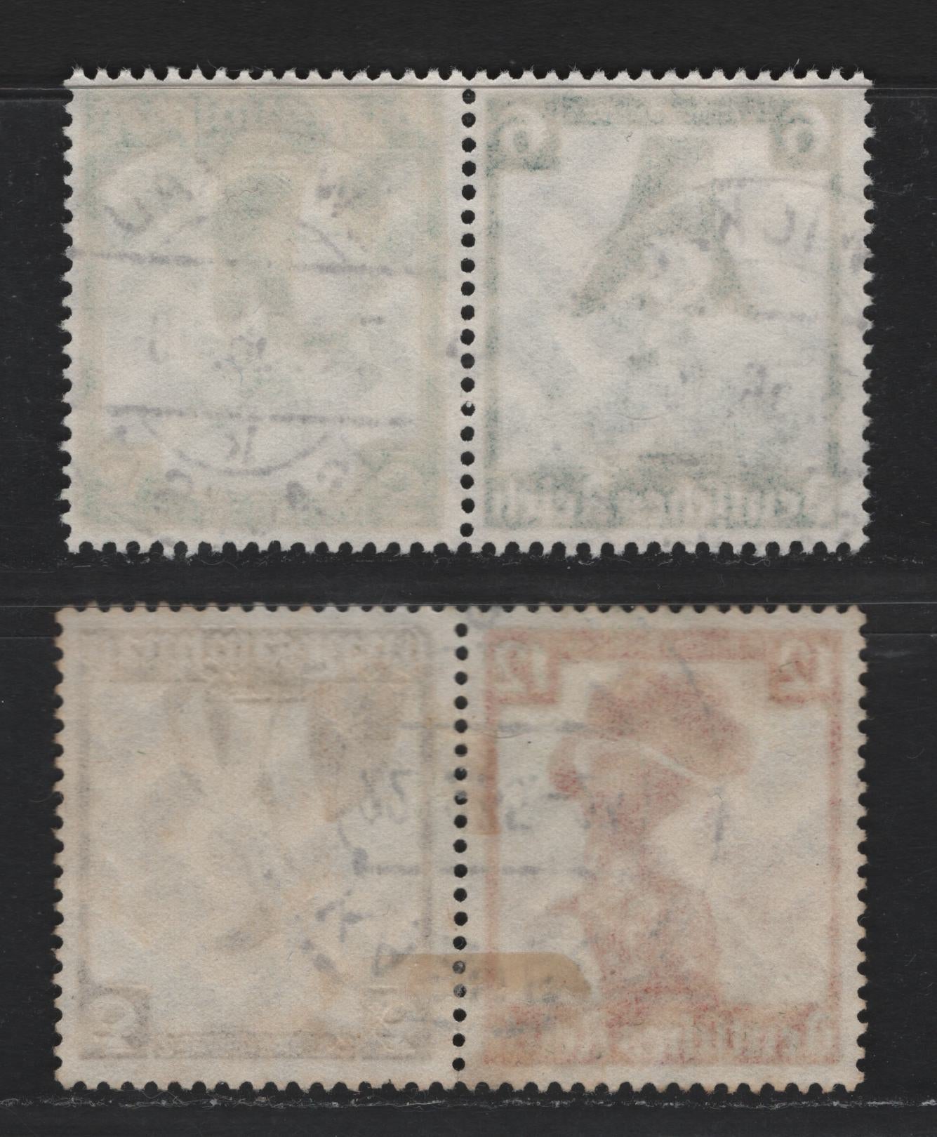 Lot 122 Germany SC#B69, B71-B72, B74 (K25-26) 3pf+2pf - 12pf+6pf Dark Brown - Dark Carmine , 1935 Costumes Semi Postal Issue, 2 Very Fine Used Horizontal Tete-Beche Booklet Pairs