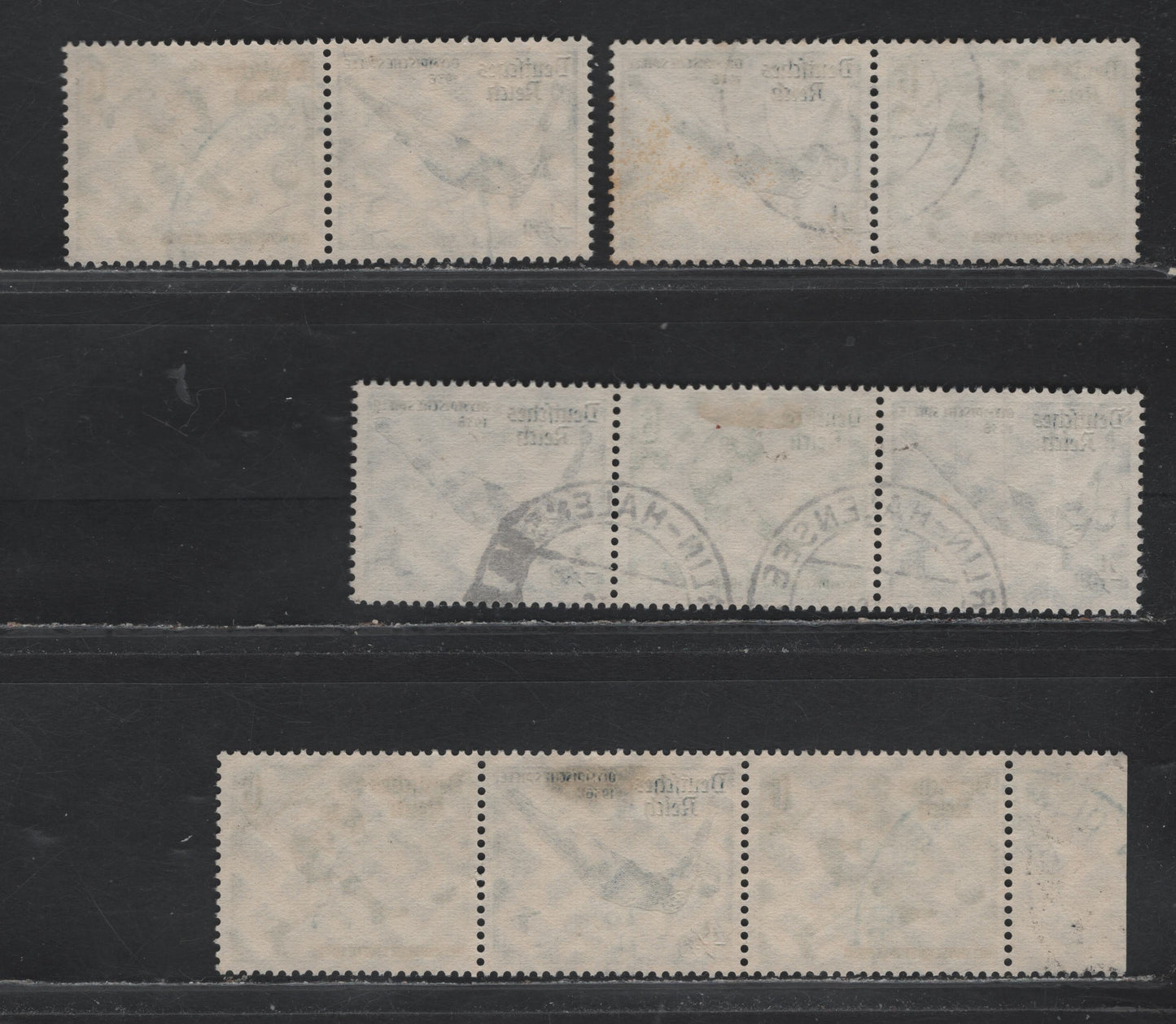 Lot 128 Germany SC#B83-B84 4pf+3pf - 6pf+4pf Indigo - Green , 1936 Berlin Olympic Games Issue, 4 Very Fine Used Horizontal Booklet Pairs & Strips, Minor Tone Spot On 1 Pair