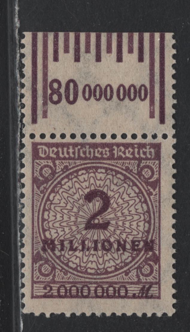 Lot 163 Germany SC#282a (315AbPOR) 2m Blackish Brown Violet , 1923 Numeral On Rosette Issue, A FNH Top Sheet Margin Single, Value Counters, Rotary Press Printing