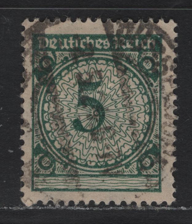 Lot 173 Germany SC#324 (339pb) 5pf Blackish Opal Green , 1923 Revalued Florette Numeral Issue, A Fine Used Single, Misplaced '5'