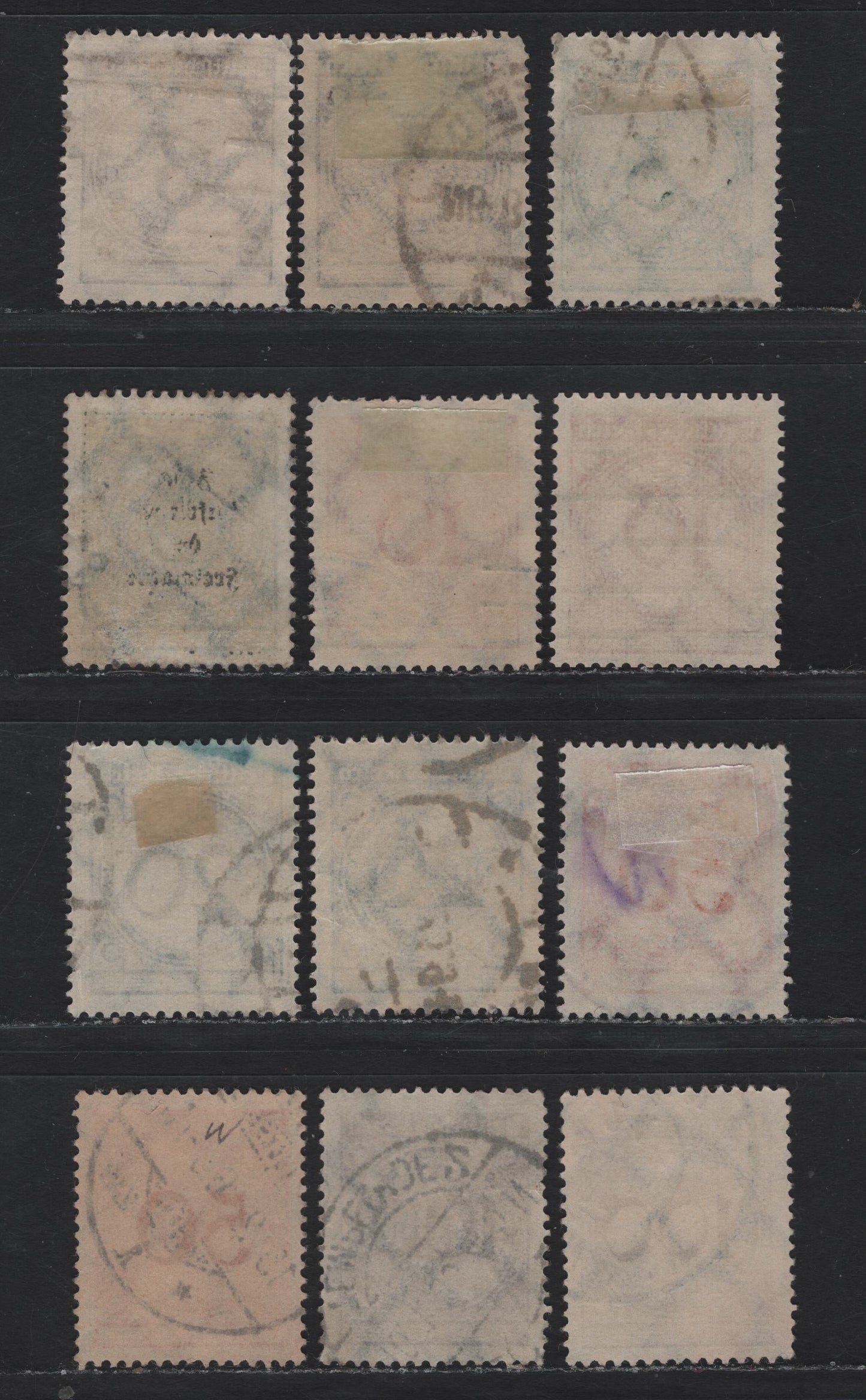 Lot 174 Germany SC#323-328 (338Pa-343P, 338wa-343w) 3pf - 100pf Dark Orange Brown - Blackish Violet Purple , 1923 Revalued Florette Numeral Issue, 12 Fine/Very Fine Used Singles, Complete Set of Flat Plate & Rotary Press Printings