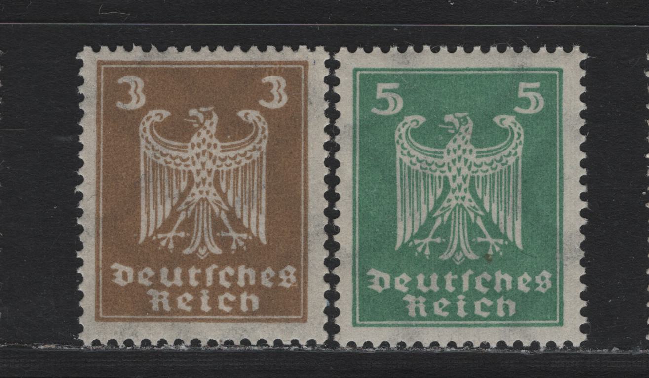Lot 178 Germany SC#330-331 (355xa, 356x) 3pf - 5pf Lively Ochre Brown - Medium Green , 1924 German Eagle Issue, 2 VFNH Singles, Vertical Network Wmk