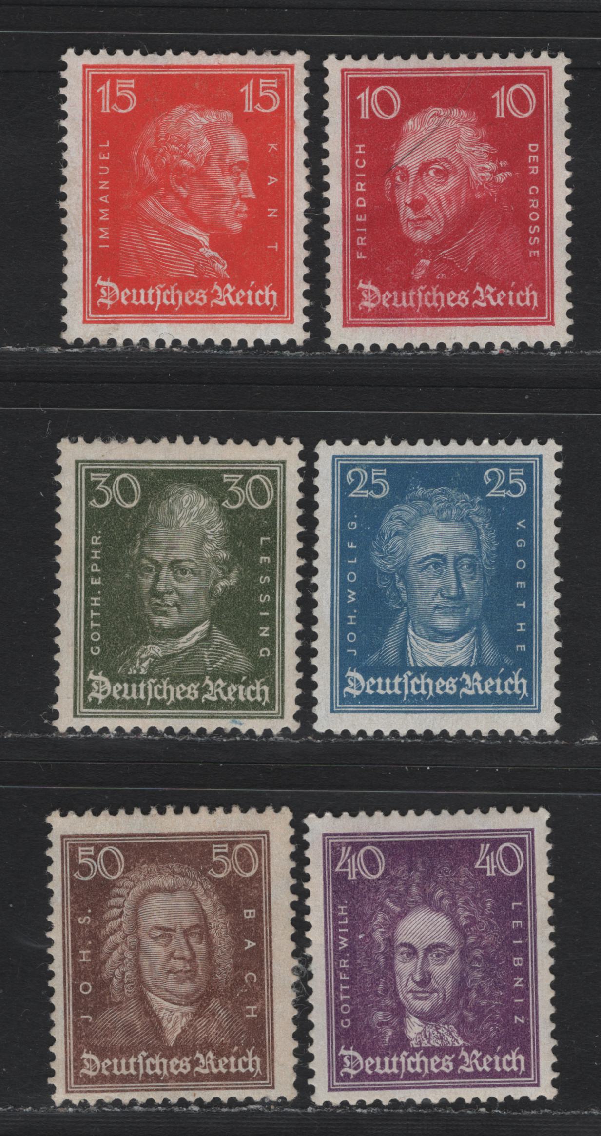 Lot 196 Germany SC#355/361 (390-396) 10pf - 50pf Carmine - Brown , 1926-1927 Composers Issue, 6 F/VFOG Singles