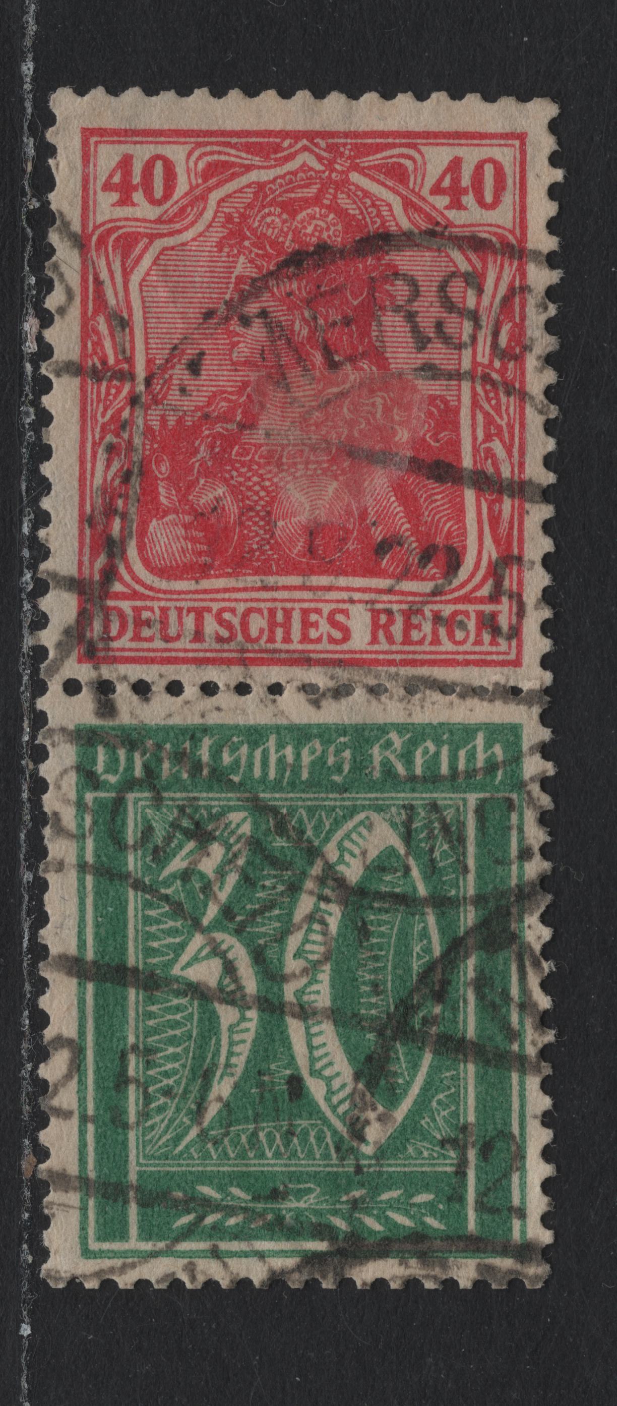 Lot 200 Germany SC#124, 141 (S29) 40pf - 30pf Carmine Rose - Green , 1920-1921 Germania & Numeral Issue, A Fine Used Vertical Booklet Pair