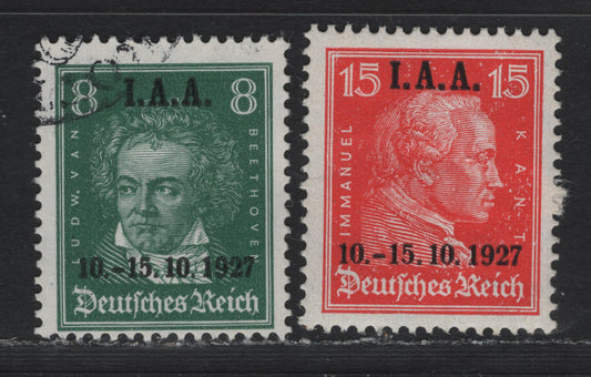 Lot 201 Germany SC#363-364 (407-408) 8pf - 15pf Blue Green - Vermillion , 1927 International Labour Bureau Issue, 2 FOG & Fine Used Singles, The 8pf Looks A Lot Like A Favor Cancel, So Our Estimate Reflects This