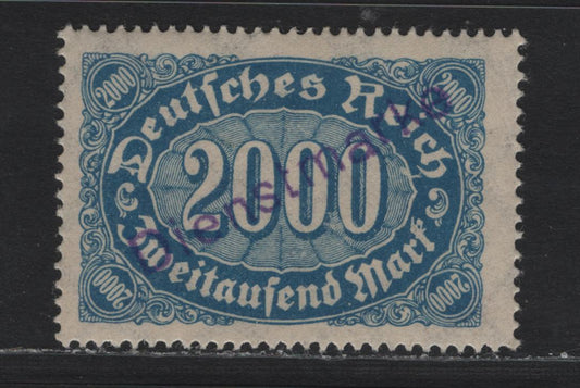 Lot 209 Germany Michel#2 2000m Light Blue , 1923 Official Overprinted Issue, A VFNH Single, Mecklenburg-Notuusgaben Overprint, Doberan Type 2 Diestmarke Overprint In Violet, Rohr Guarantee Handstamp On Back.