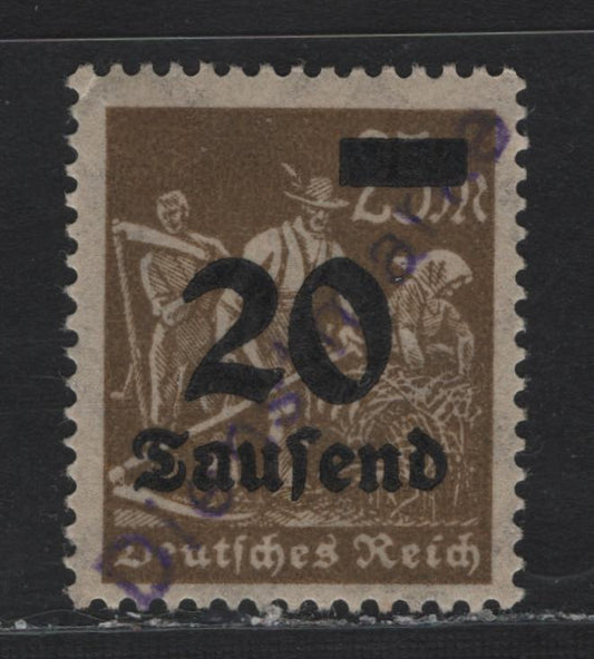 Lot 210 Germany Michel#11 20th on 25m Olive Brown , 1923 Official Overprinted Issue, A VFOG Single, Violet Dienstmarke Overprint (Doberan Type 2), Mecklenburg-Notausgaben Overprint, Unpriced In Michel.