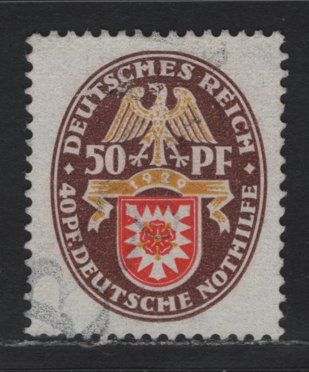 Lot 220 Germany SC#B32 (434) 50pf+40pf Multicolored , 1929 Arms Semi Postal Issue, A Very Fine Used Single, Favor Cancel, Or Posthumously Applied, Our Estimate Reflects This.
