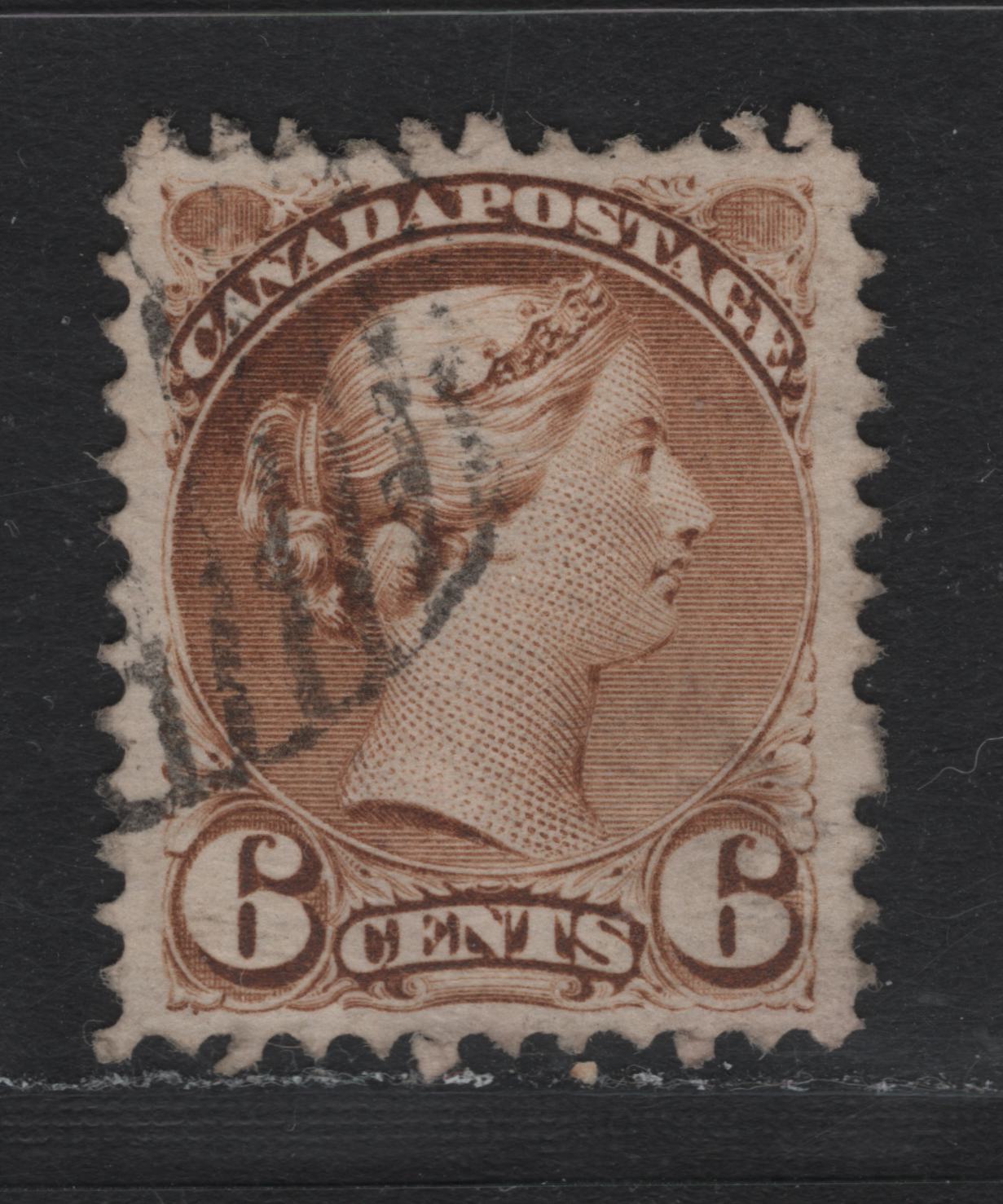 Lot 22 Canada #39b 6c Yellow Brown Queen Victoria, 1870-1893 Small Queen Issue, A Very Fine Used Single, Mid Montreal Printing, MM-B Paper, Perf 11.75x11.9.