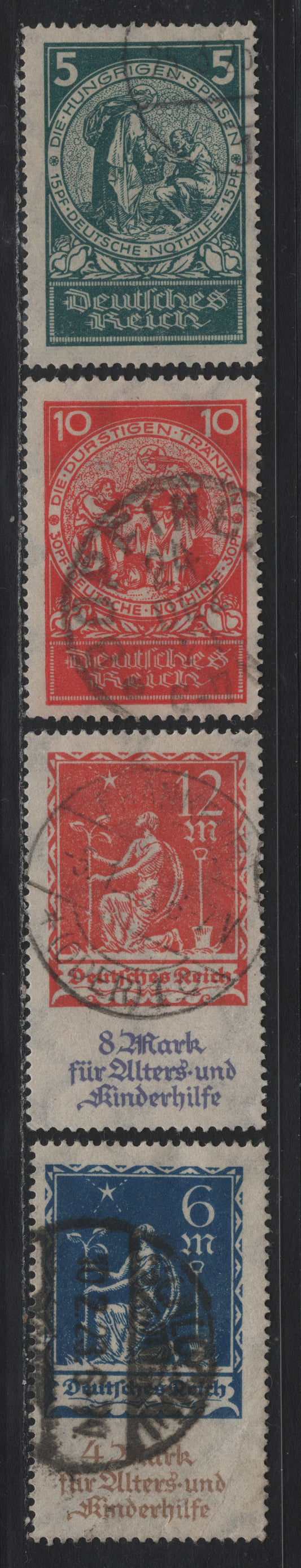 Lot 233 Germany SC#B3-B4, B8-B9 (233-234, 351-352) 12m+8m Red Orange & Blue Gray , 1922-1924 Planting Charity - Emergency Air Semi Postal Issues, 4 Fine/Very Fine Used Singles