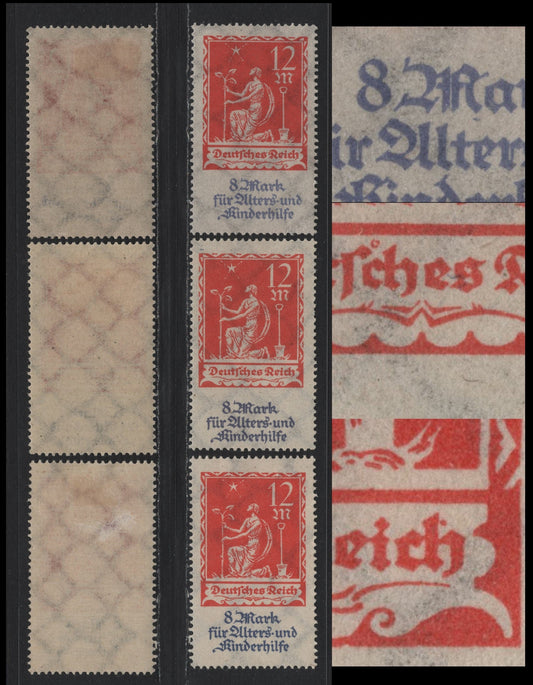 Lot 236 Germany SC#B4 (234var) 12m+8m Red Orange & Blue Gray , 1922 Planting Charity Semi Postal Issue, 3 F/VFOG Singles, Includes Unlisted Varieties
