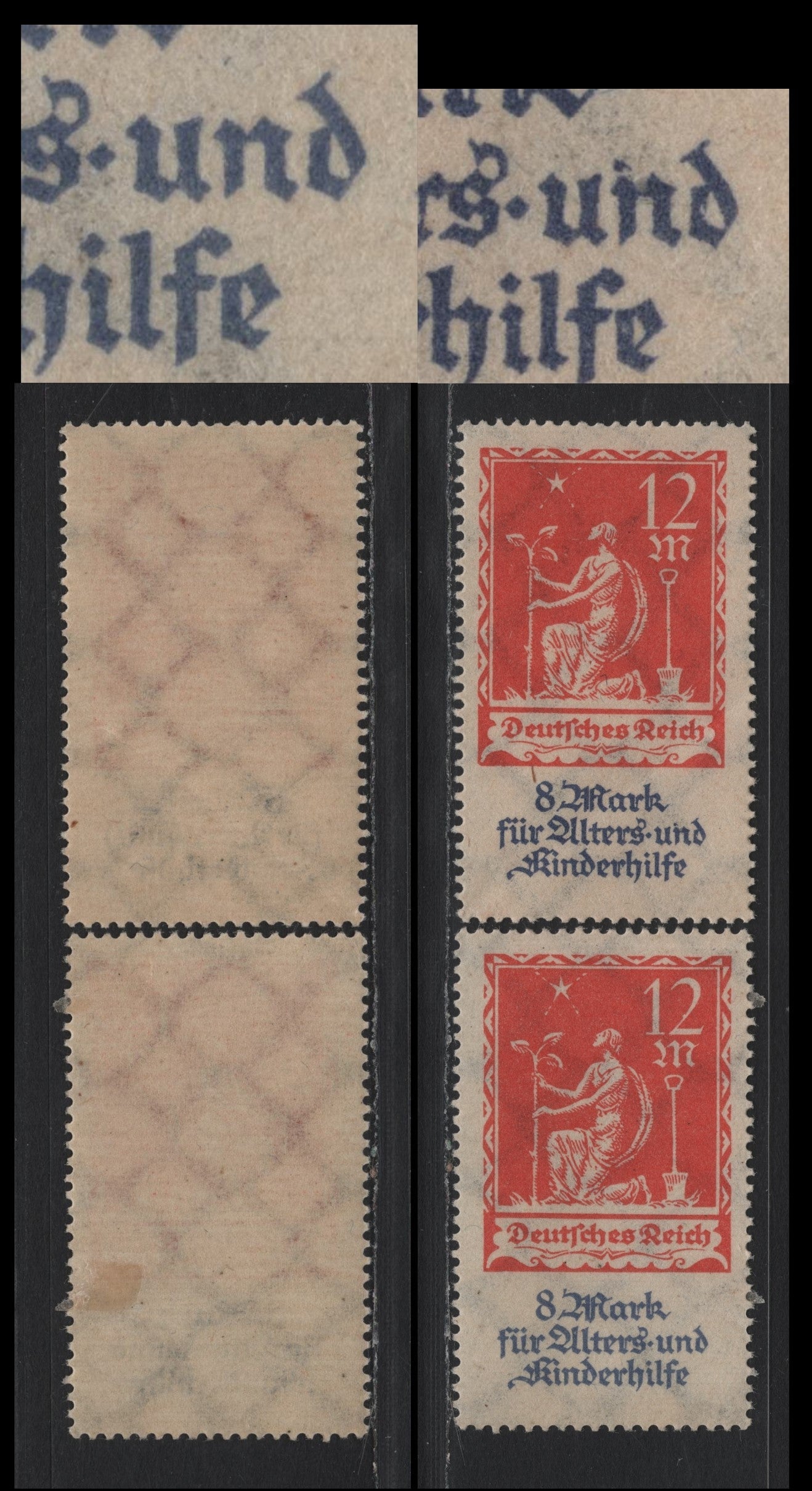Lot 237 Germany SC#B4 (234var) 12m+8m Red Orange & Blue Gray , 1922 Planting Charity Semi Postal Issue, A VFOG Single, Normal Single & One Showing Accent Over 'N' & 'Und', Unlisted In Michel