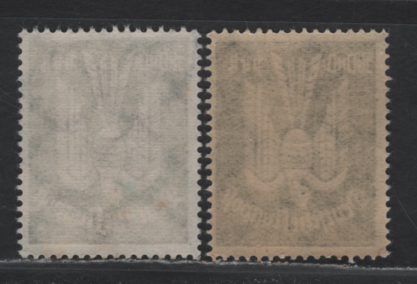 Lot 252 Germany SC#C14var 100m Olive Green & Rose , 1922-1923 Carrier Pidgeon Airmail Issue, 2 FOG & Fine Used Singles, Network Color Printed On Top Instead of Underneath It