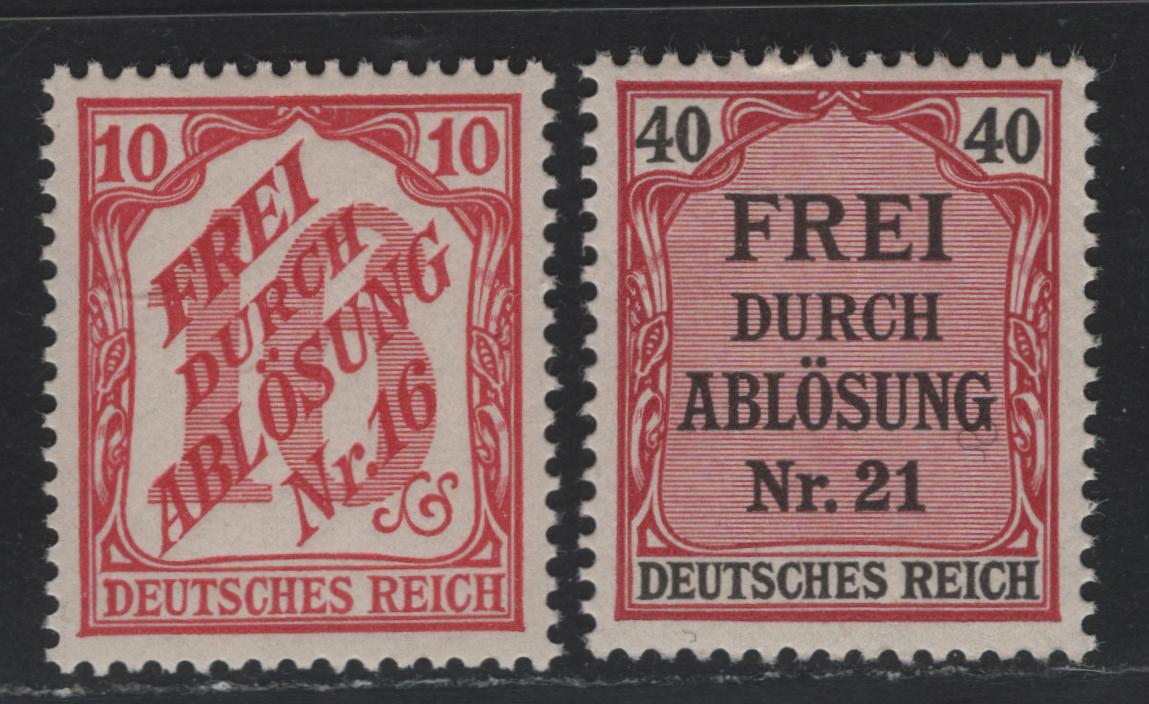 Lot 263 Germany SC#OL7, OL19 (7, 12) 40pf - 10pf Lake & Black - Carmine , 1903-1905 Prussia & Baden Local Official Stamps, 2 VFNH Singles