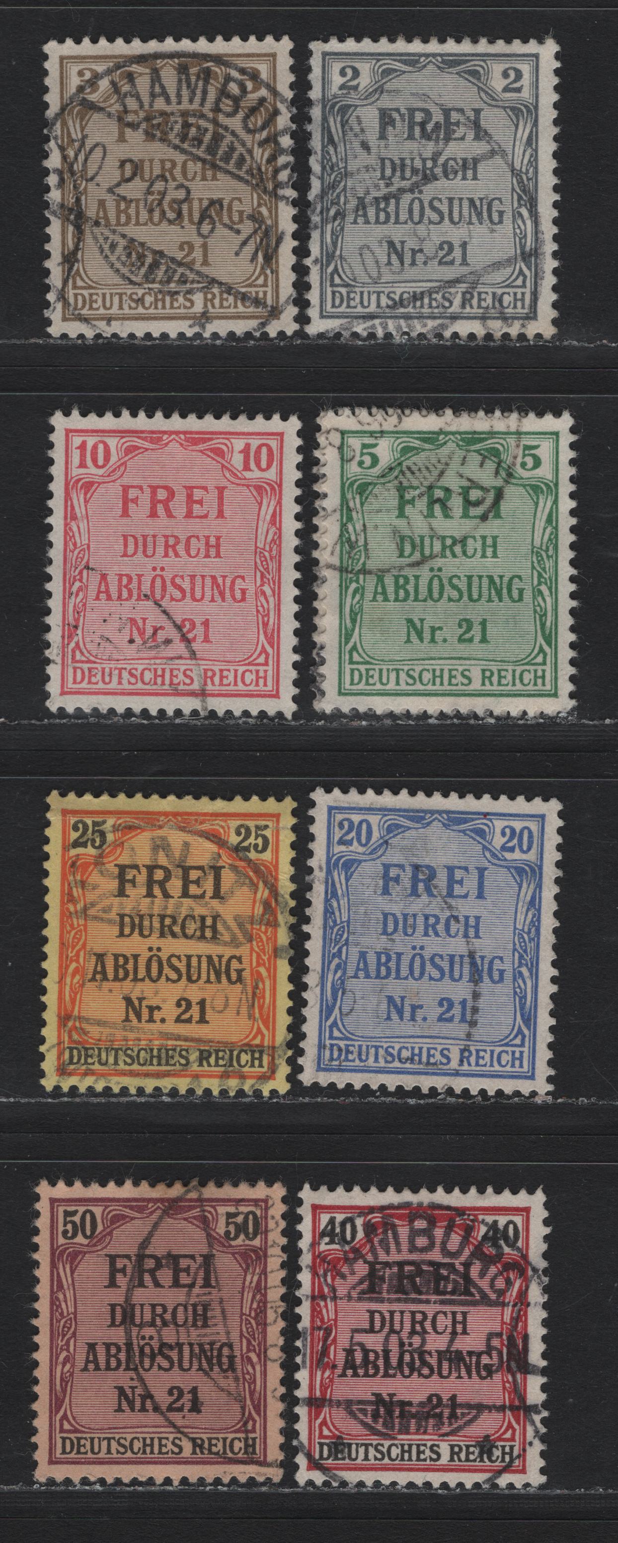 Lot 265 Germany SC#OL1-OL8 (1-8) 2pf - 50pf Slate - Purple & Salmon , 1903 Prussia Local Official Issue, 9 Very Fine Used Singles, Complete Set With Additional Shade Of 3pf Shade