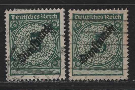 Lot 269 Germany SC#O48 (100Pa-100Pb) 5pf Dark Green - Blackish Opal Green , 1924 Rentenpfening Rosette Issue, Very Fine Used Singles, Flat Plate Printings