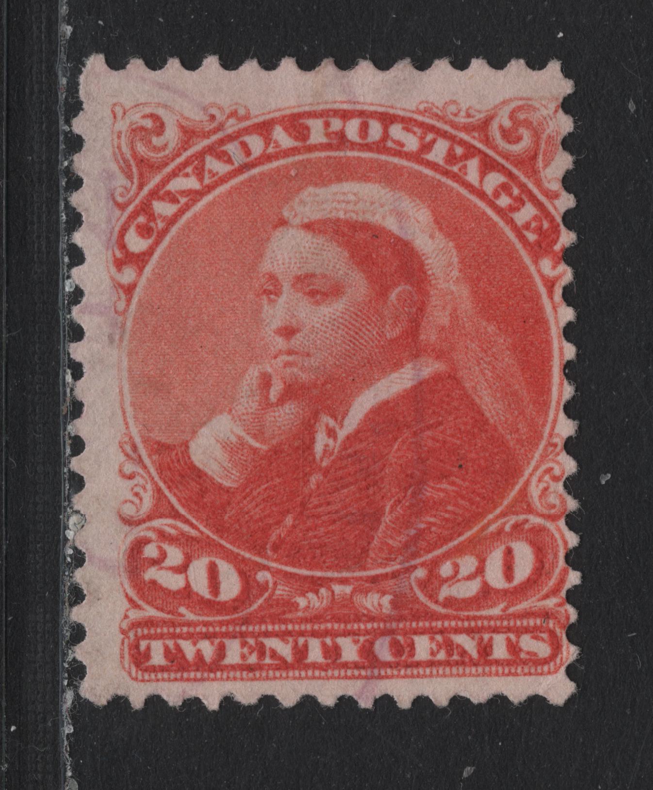 Lot 29 Canada #46 20c Deep Orange Vermillion Queen Victoria, 1888-1897 Small Queen Issue, A Fine Used Single, 2O-J Paper, Perf 12
