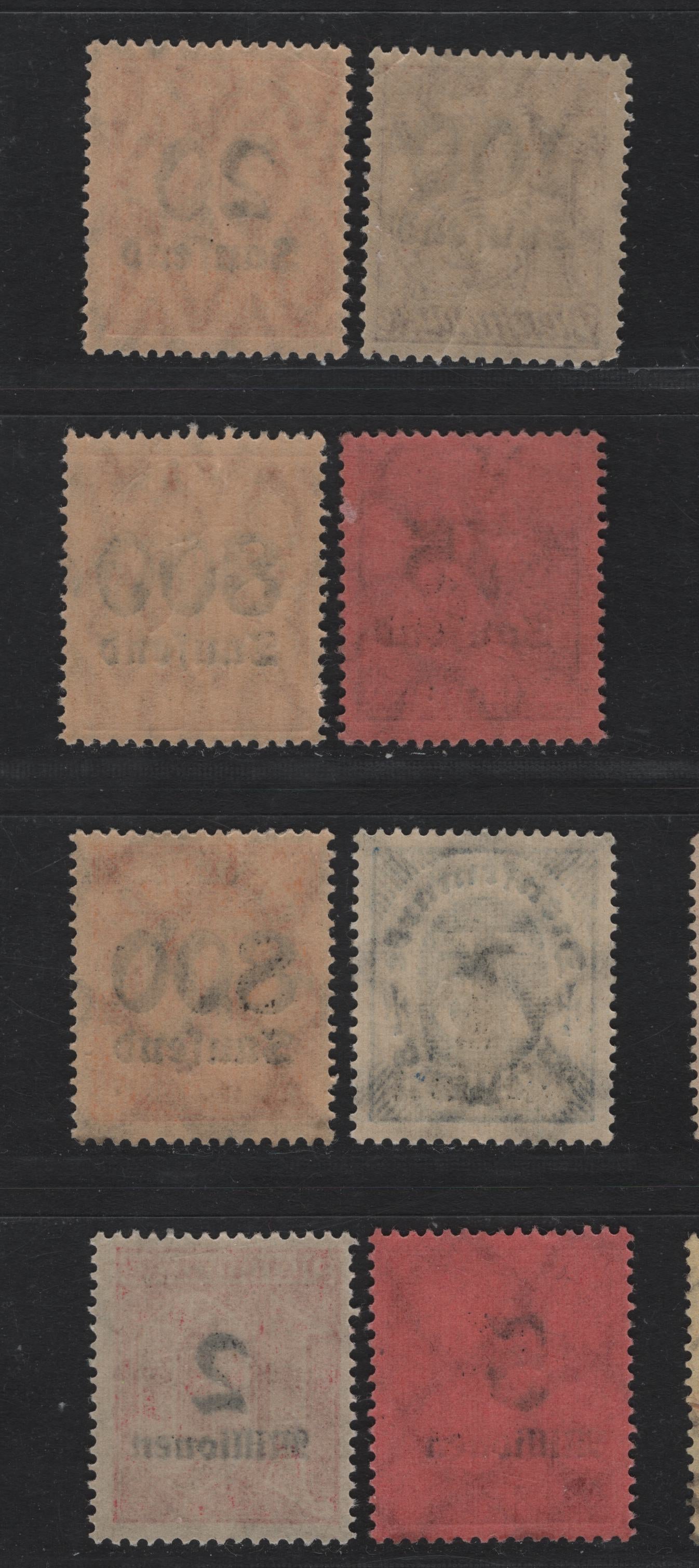 Lot 297 Germany SC#O30/O39 (90/98) 20thm on 30pf - 5mil on 100m Brown Orange on Buff - Rose Red on Rose , 1923 Surcharged Official Issue, F/VFNH Singles