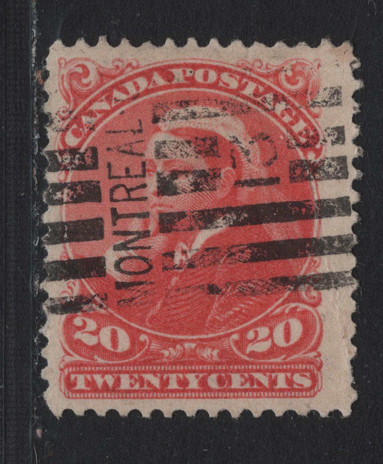 Lot 30 Canada #46 20c Vermillion Queen Victoria, 1888-1897 Small Queen Issue, A Good Used Single, 2O-EE Paper, Perf 12x12.1, Light Diagonal Crease.