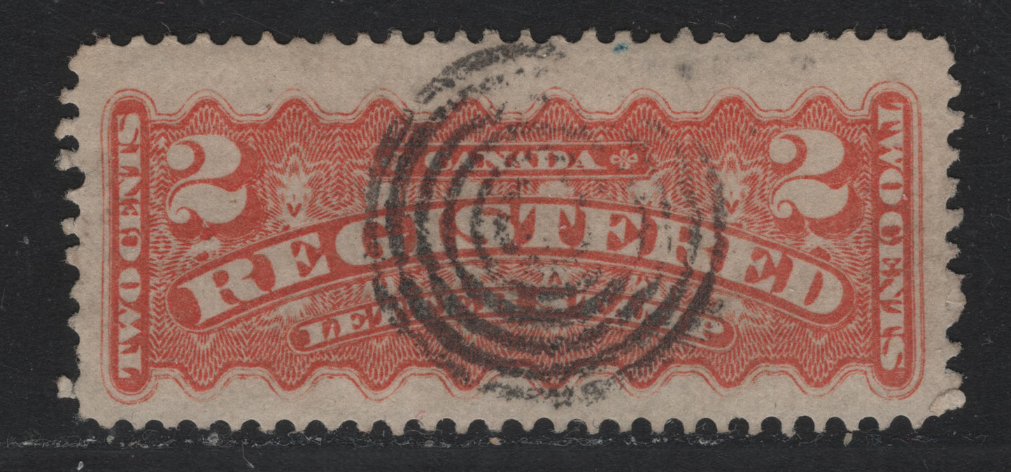 Lot 43 Canada #F1d 2c Dull Orange , 1875-1896 Registration Issue, A Fine Used Single, Montreal Printing, Stout Vertical Wove Paper, Perf 12x11.75.
