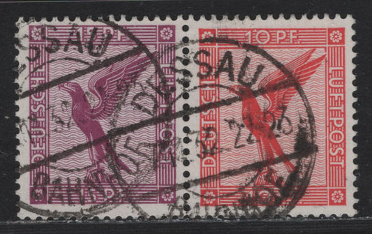 Lot 53 Germany SC#C28-C29 (W22) 10pf - 15pf Rose Red - Lilac Rose , 1920 Germania Issue, A Fine Used Booklet Pair, SON November 1932 Dessau CDS Cancel