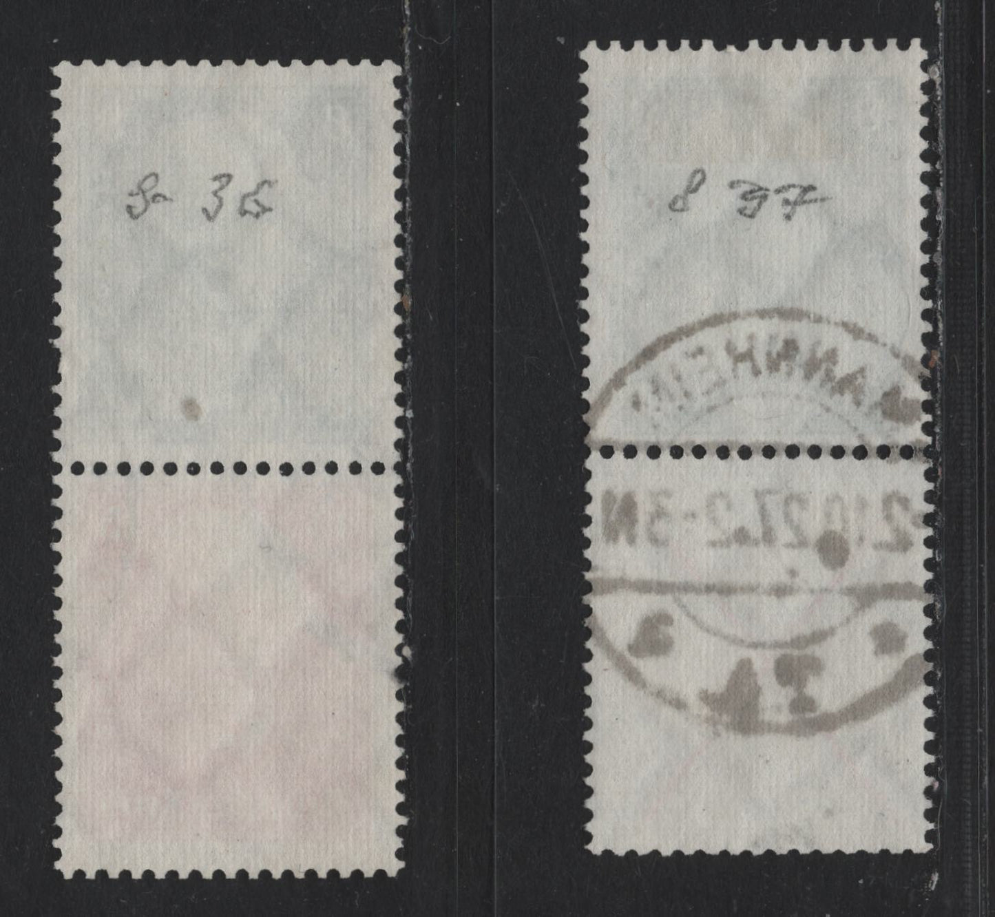 Lot 54 Germany SC#B19-B20 (S36-S37) 8pf - 15pf Dark Green - Scarlet , 1927 80t Birthday Of President Hindenburg Semi Postal Issue, 2 Fine Used Vertical Booklet Pairs, Feb 15 1930 & September 26 1929 Hannover & Hagen Cancels