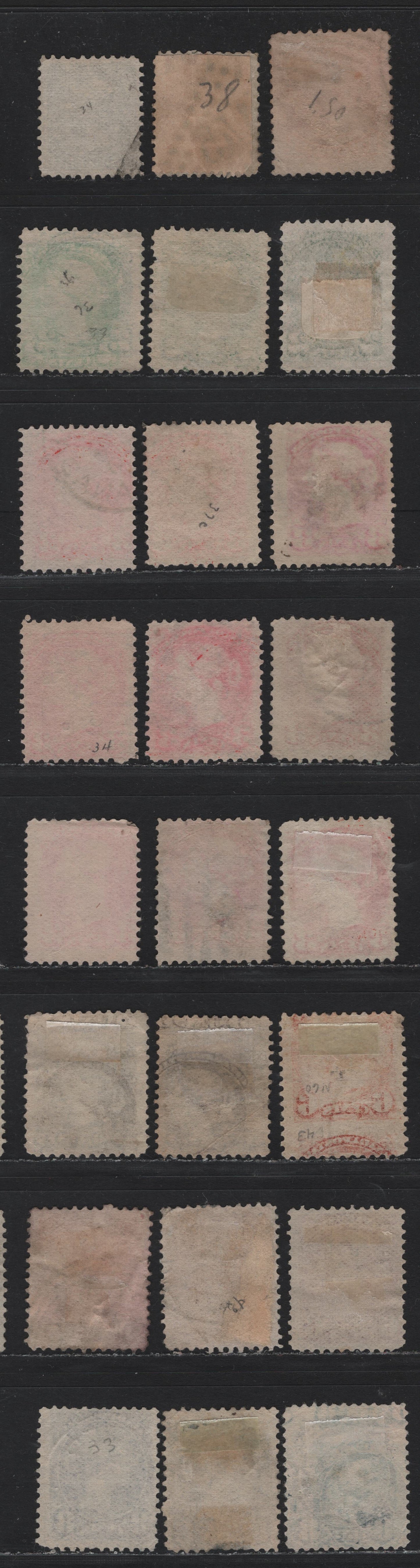 Lot 6 Canada #34-35, 36i, 41-43, 44b 1/2c - 8c Black - Slate Queen Victoria, 1870-1897 Small Queen Issue, 24 Very Good/Fine Used Singles, A Selection of Second Ottawa Printings, Unchecked As To Paper & Perfs