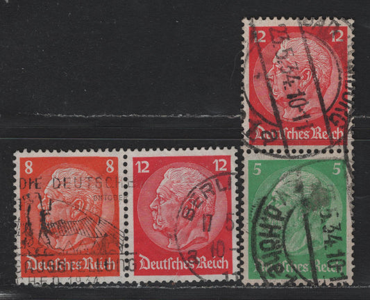 Lot 66 Germany SC#392, 404, 406 (S108, W46) 5pf - 12pf Bright Green - Carmine , 1932-1933 Hindenberg Issue, 3 Fine/Very Fine Used Vertical & Horizontal Booklet Pairs, Wmk Network