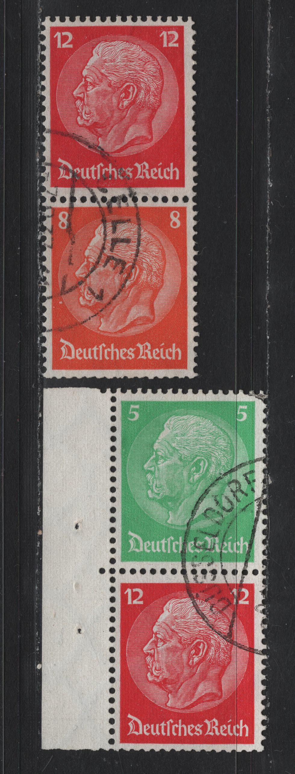 Lot 67 Germany SC#392, 404, 406 (S106,S110) 5pf - 12pf Bright Green - Carmine , 1932-1933 Hindenberg Issue, 2 Very Fine Used Vertical Booklet Pairs