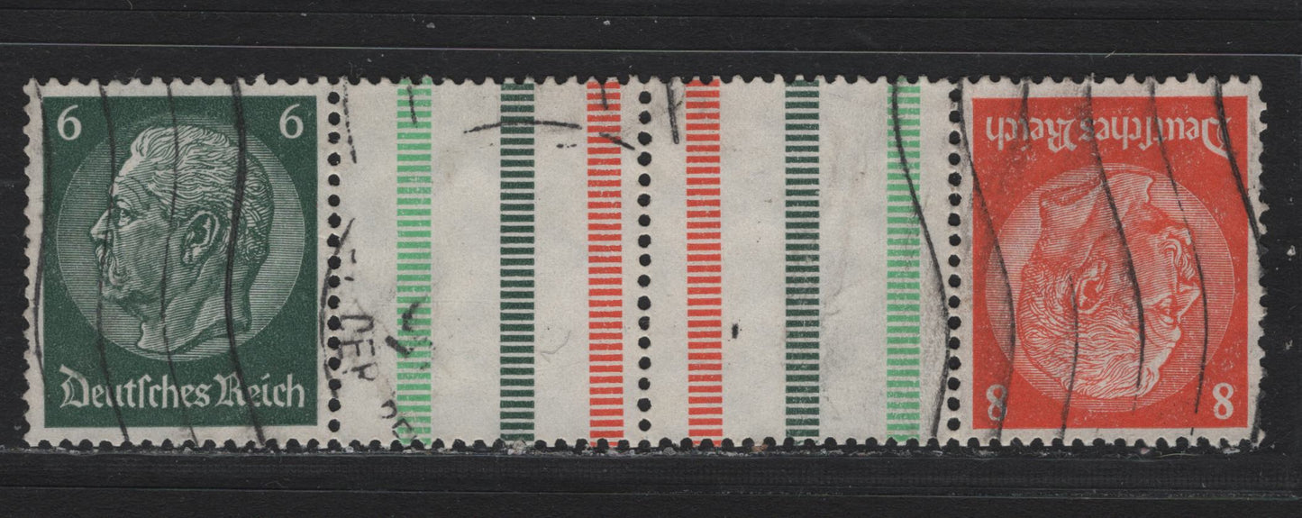 Lot 84 Germany SC#419-420 (KZ29.1) 6pf - 8pf Dark Green - Orange , 1933-1936 Hindenberg Issue, A Fine Used Tete-Beche Horizontal Gutter Booklet Pair