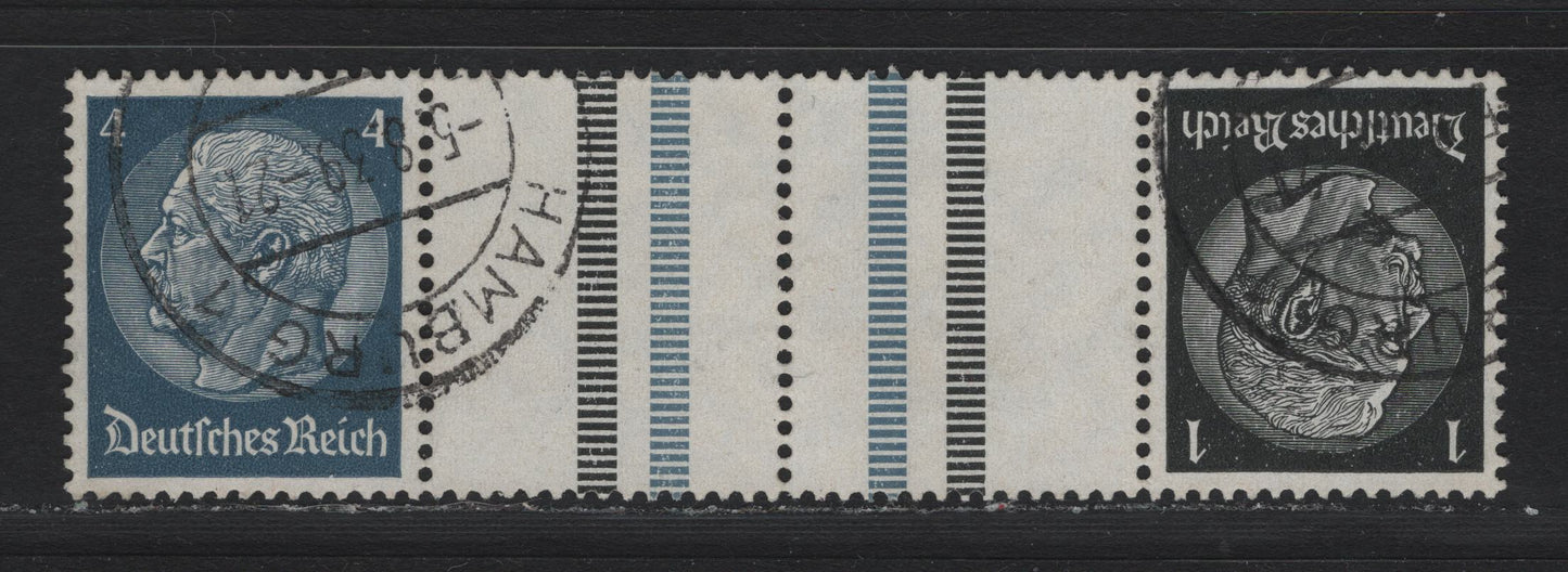 Lot 91 Germany SC#415, 417 (KZ30) 1pf - 4pf Black - Gray Blue , 1933-1936 Hindenberg Issue, A Very Fine Used Tete-Beche Gutter Booklet Pair