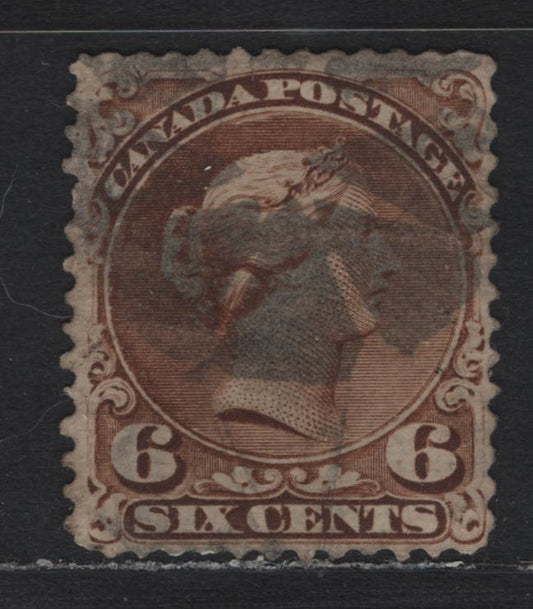 Lot 10 (C) Canada #27a 6c Yellow Brown Queen Victoria, 1868-1876 Large Queen Issue, A Good Used Single, Duckworht Paper 10, Tiny Tear In Upper Margin, Plate 1, Cork Cancel.
