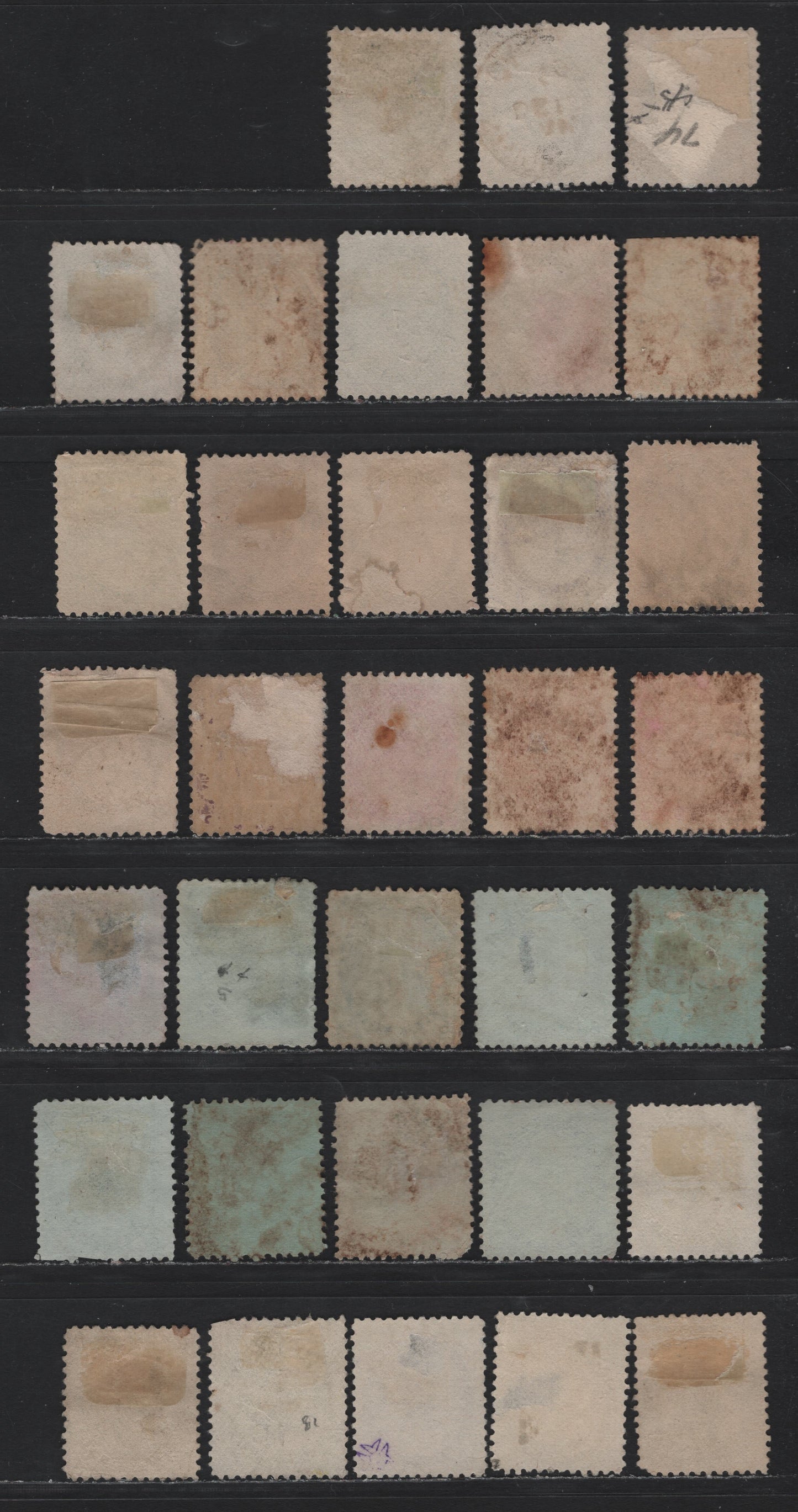 Lot 102 Canada (C) #74-75,ii, 76,a, 78-79,b, 81, 83 1/2c - 10c Black - Brown Violet Queen Victoria, 1898-1902 Numeral Issue, 33 Very Good Used Singles, Unchecked As To Specific Papers & Perfs