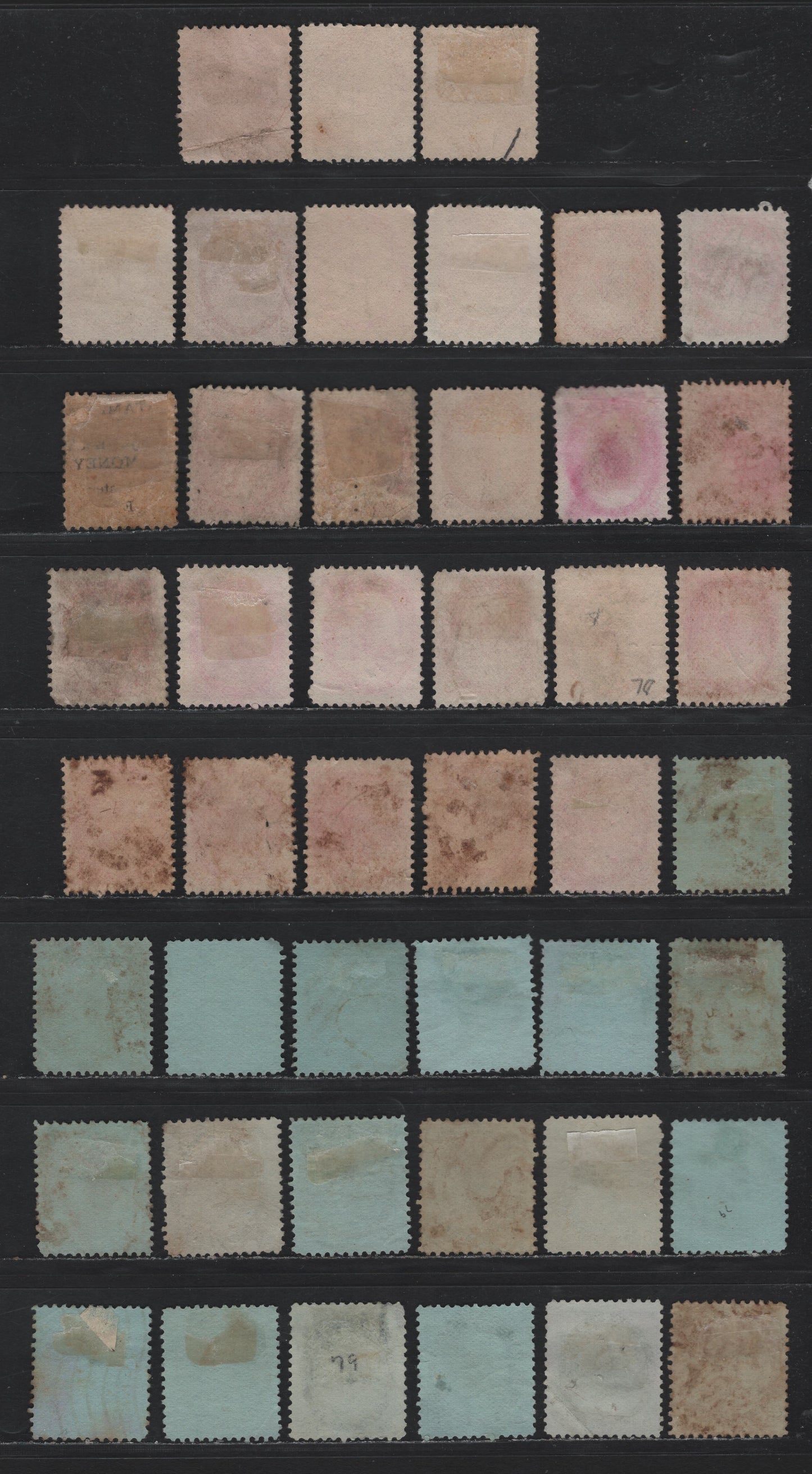 Lot 109 Canada (C) #77a, 78, 79, 79b 2c - 3c Carmien Rose - Blue Queen Victoria, 1898-1902 Numeral Issue, 45 Fine Used Singles, Various Papers & Perfs, Unchecked As To Specifics