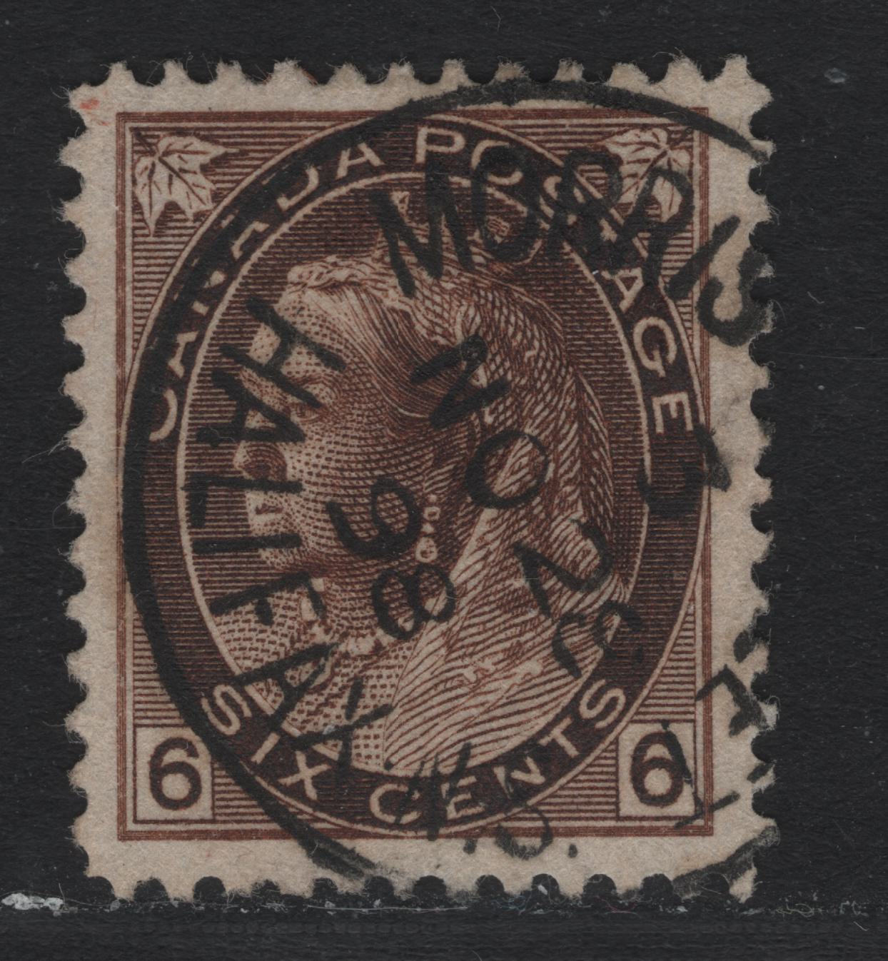 Lot 114 Canada #80 6c Dark Yellow Brown Queen Victoria, 1898-1902 Numeral Issue, A Very Fine Used Single, ABN-RR Paper, Perf 12x11.8, SON November 28 1898 Morris Street Halifax Cancel.