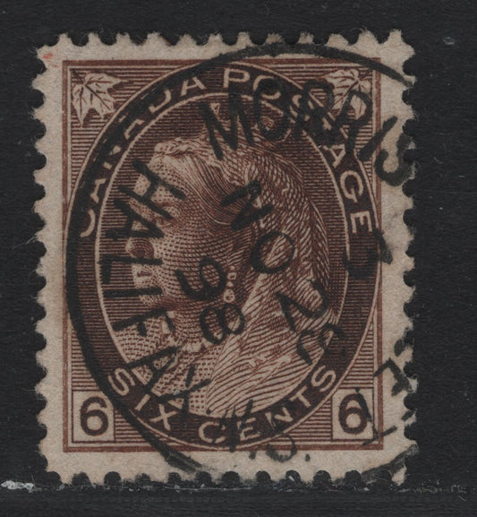 Lot 114 Canada #80 6c Dark Yellow Brown Queen Victoria, 1898-1902 Numeral Issue, A Very Fine Used Single, ABN-RR Paper, Perf 12x11.8, SON November 28 1898 Morris Street Halifax Cancel.