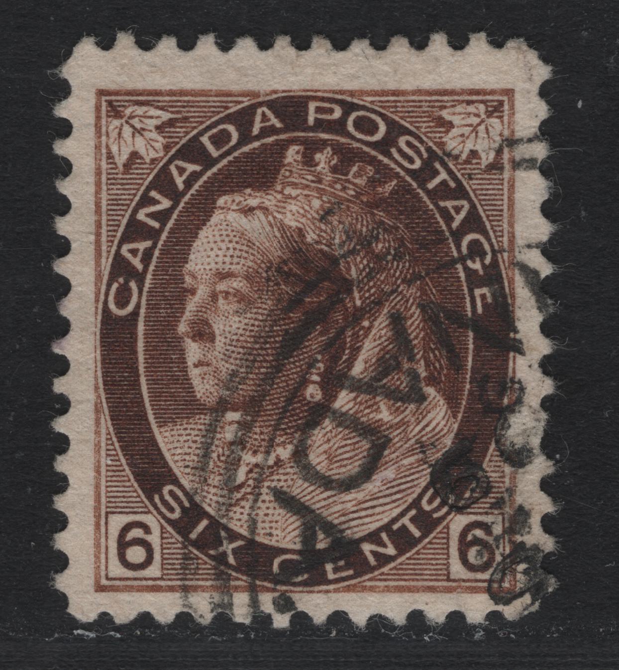 Lot 115 Canada #80 6c Dark Yellow Brown Queen Victoria, 1898-1902 Numeral Issue, A Very Fine Used Single, ABN-RR Paper, Perf 11.9