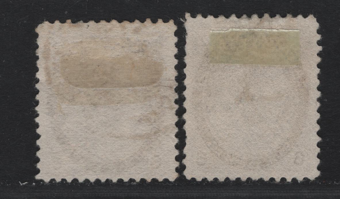Lot 116 Canada #80 6c Dark Yellow Brown Queen Victoria, 1898-1902 Numeral Issue, 2 Fine Used Singles, ABN-Y & ABN-RR Papers, Perfs 12 & 11.9, Some Short Perfs On ABN-Y & Perf 12 Along The Right Side.