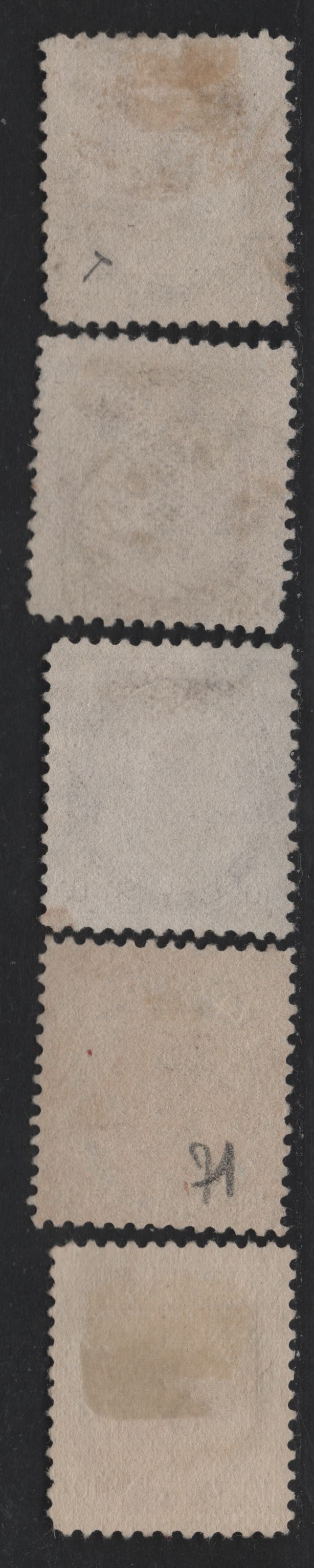 Lot 124 Canada #83 10c Brown Purple - Reddish Brown Purple Queen Victoria, 1898-1902 Numeral Issue, 5 Fine Used Singles, Various Papers & Perfs