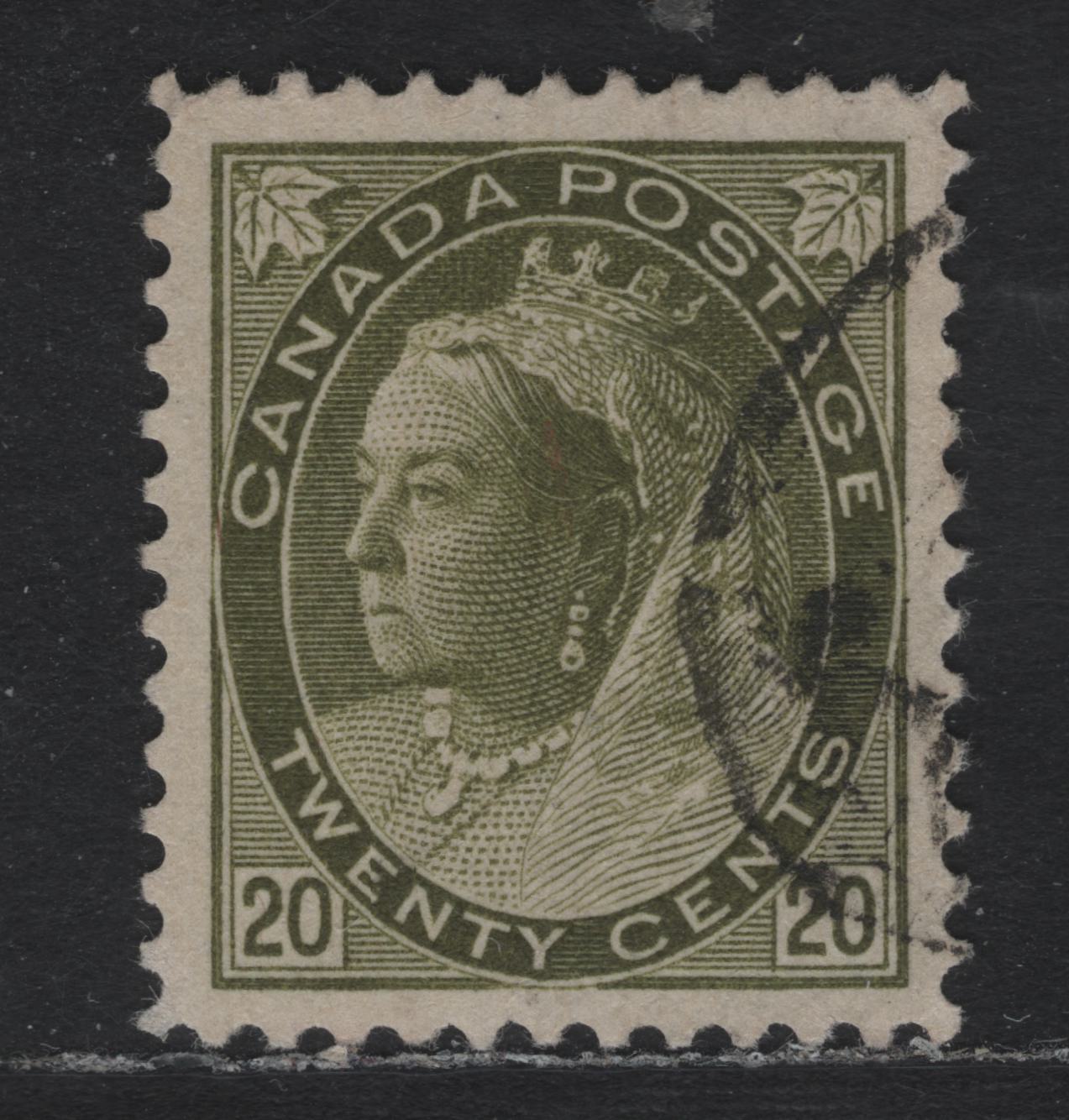 Lot 125 Canada #84 20c Olive Green Queen Victoria, 1898-1902 Numeral Issue, A Very Fine Used Single, ABN-A Paper, Perf 12