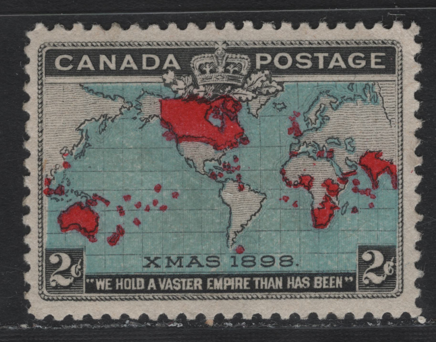 Lot 135 Canada #86b 2c Black, Light Prussian Blue & Aniline Red Mercator's Projection, 1898 Imperial Penny Postage Issue, A VFOG Single, ABN-A Paper, Perf 12