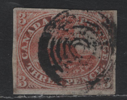 Lot 151 Canada (C) #1a 3d Orange Red Beaver, 1851 Pence Issue, A Fine Used Single, Laid Paper, Very Feint Horizontal Lines, Large Margins on 3 Sides, Tiny Nick In Top Margin That Just Touches The Frameline, But Is Not In.