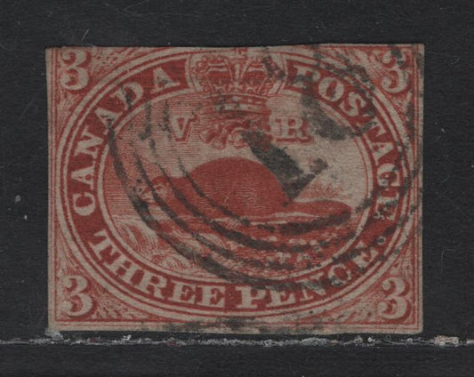 Lot 153 Canada (C) #4 3d Red Beaver, 1852-1857 Pence Issue, A Very Good Used Single, Medium Wove With Clear Horizontal Mesh Paper, Close Margins To Just In At The Top, But Sound, With #18 4-Ring Cancel, Corresponding To Kingston.