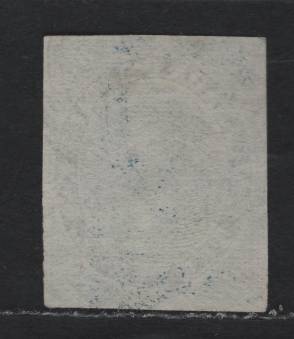 Lot 154 Canada (C)  #7a 10d Blue Jacques Cartier, 1852-1857 Pence Issue, A Fine Used Single, Thicker Opaque White Paper With Horiz Mesh, Fully Clear margins On All Sides, Light 4 Ring Cancel (Might Be #44 Smiths Falls).